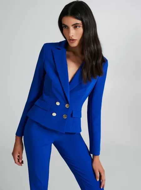 Blue China Cheap Short Double-Breasted Jacket Jackets & Waistcoat Women