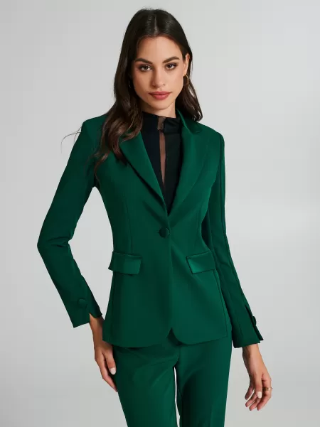 Green Functional Jackets & Waistcoat One-Button Jacket With Satin Detail Women