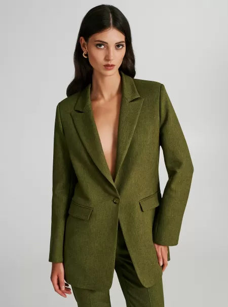Verde Olio Women Single-Button Long Jacket Relaxing Jackets & Waistcoat