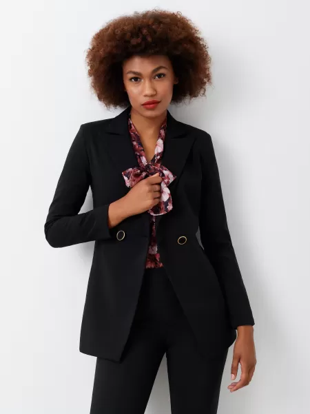 Black Double-Breasted Jacket In Technical Fabric Women Jackets & Waistcoat Extend