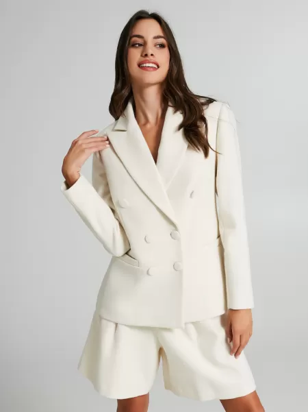 Stuoia-Woven Double-Breasted Jacket Safe Women Jackets & Waistcoat White Wool