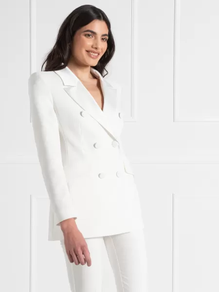 Spacious Bridal Collection Long Jacket With Lapels In Satin Women White Jackets & Waistcoat
