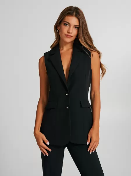 Two-Button Jacket Trendy Black Women Jackets & Waistcoat