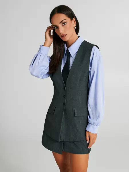Grey Three-Button Waistcoat Jackets & Waistcoat Unique Women