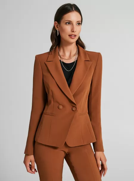 Two-Button Jacket In Technical Fabric Jackets & Waistcoat Women Clearance Brown