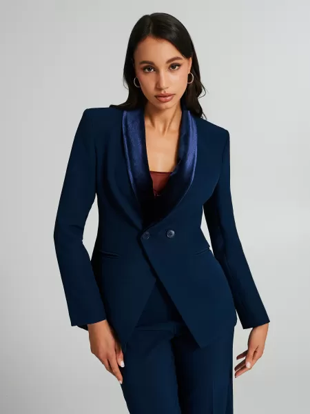 Women Jackets & Waistcoat Custom Jacket With Velvet Lapels Blue