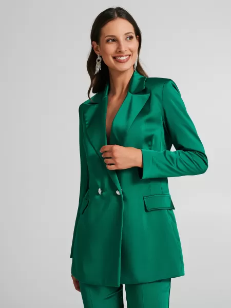 Women Jackets & Waistcoat Double-Breasted Jacket With Jewel Buttons Greem Emerald High Quality