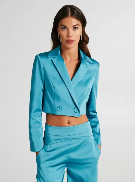 Style Jackets & Waistcoat Women Two-Button Cropped Jacket Blue Ligh Paper Sugar