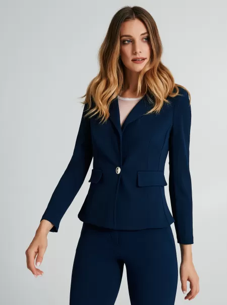 One-Button Jacket In Scuba Crepe Blue Women Jackets & Waistcoat Reliable