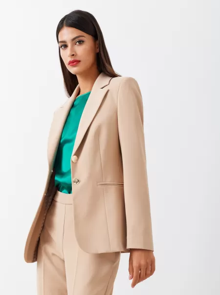 Beige Cozy Women Jackets & Waistcoat Two-Button Jacket In Technical Fabric