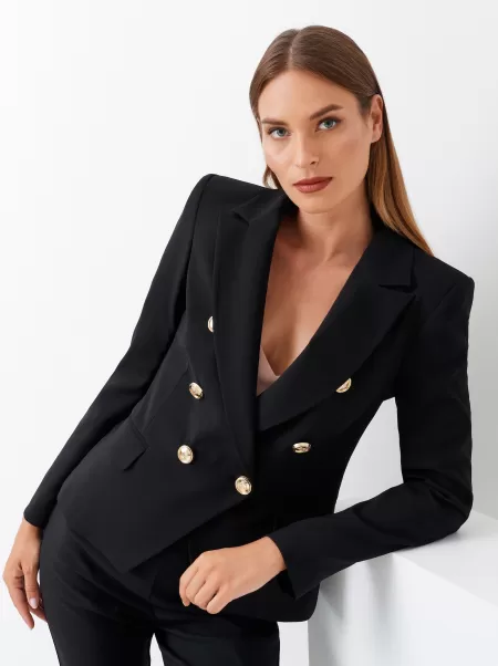 Women Jackets & Waistcoat Black Effective Double-Breasted Jacket In Technical Fabric