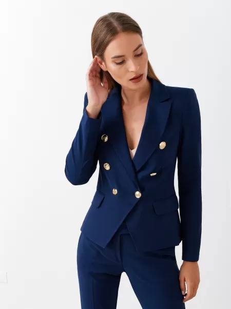 Women Tailor-Made Blue Jackets & Waistcoat Double-Breasted Jacket In Technical Fabric
