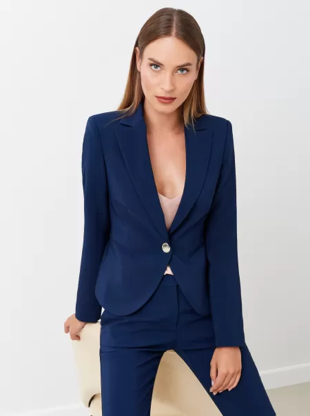 Jacket With One-Button Closure In Technical Fabric Jackets & Waistcoat Blue Safe Women