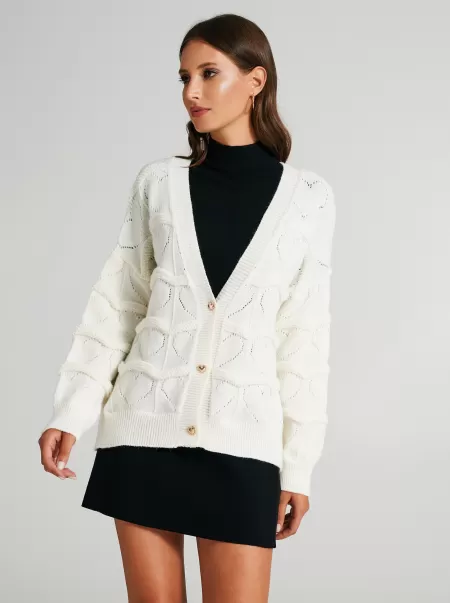Wholesome Cardigan With Heart-Shaped Knit Pattern Jackets & Waistcoat White Cream Women