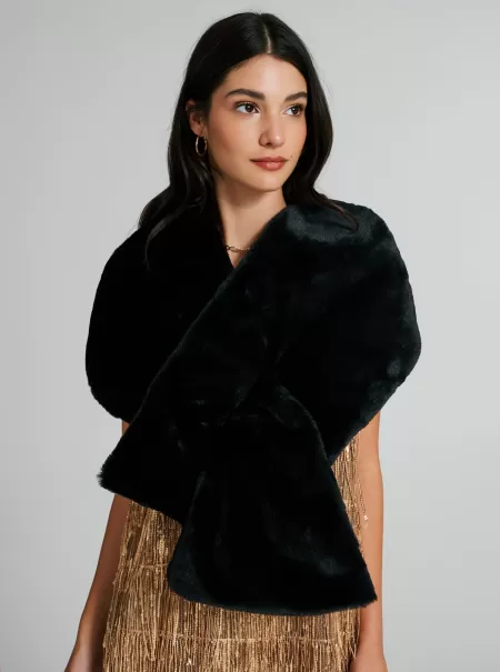 Women Faux Fur Stole Jackets & Waistcoat Black Custom