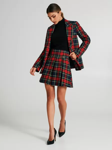 Cheap Women Short Pleated Plaid Skirt Var Red Suits