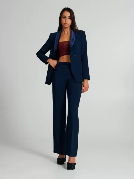 Blue Purchase Suits Palazzo Trousers With Velvet Waistline Women