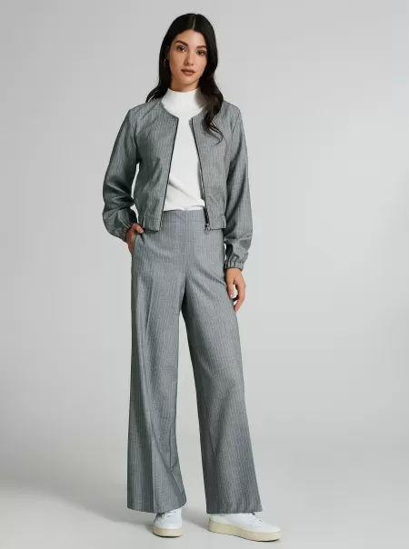 Women Herringbone Palazzo Trousers Suits Grey Nourishing
