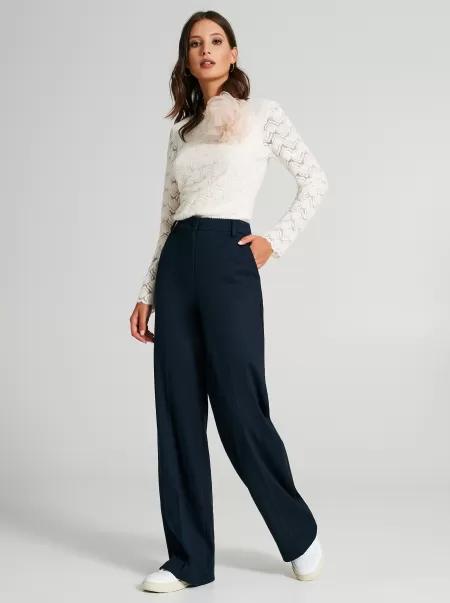 Women Suits Straight Trousers In Milano Stitch Blue Hygienic