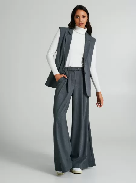 Robust Pinstripe Maxi Palazzo Trousers Var Grey Suits Women