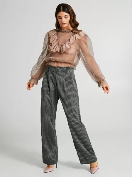 Pinstripe Palazzo Trousers Suits Women Peaceful Var Grey
