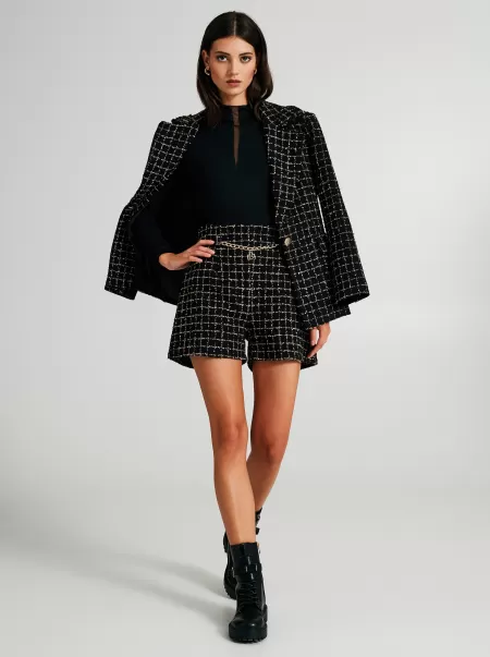 Woven Checkered Straight-Leg Shorts Var Black Women Latest Suits