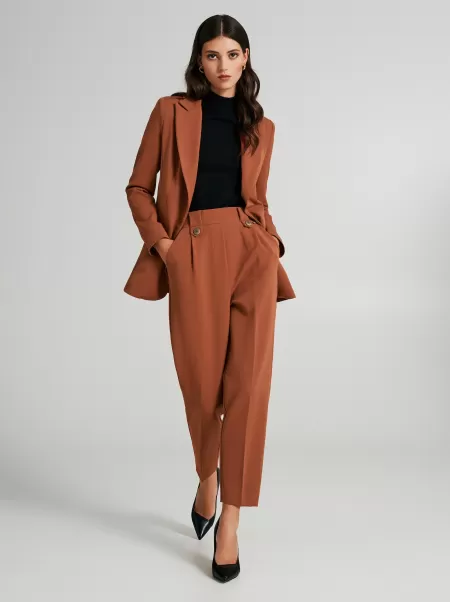 Implement Brick Orange Women Carrot-Fit Trousers With Buttons Suits