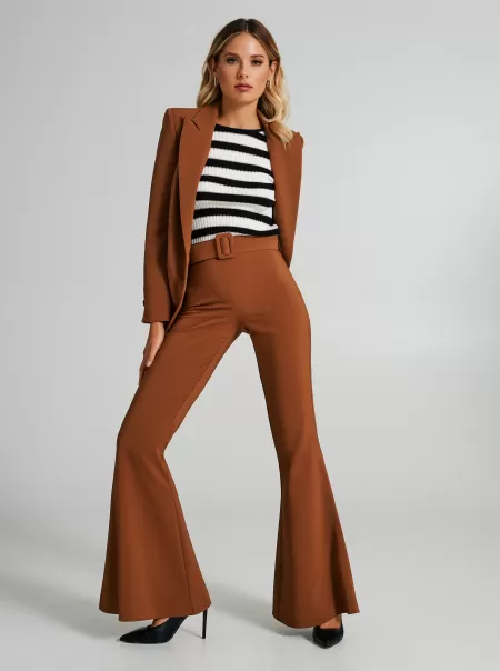 Relaxing Suits Women Brown Flared Trousers With Belt