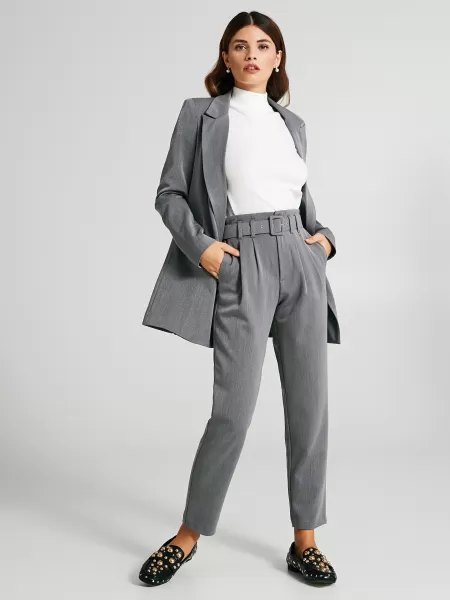 Suits Grey Women Trousers With Belt New