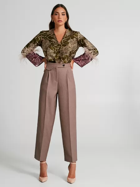 Straight Trousers With Feathers Suits Ergonomic Women Turtledove