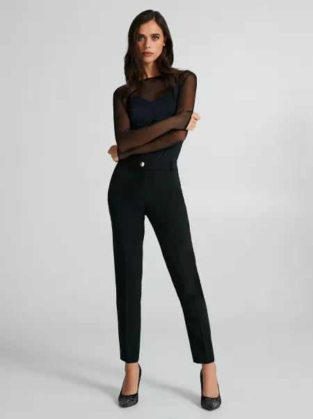 Black Women Suits Vintage Slim-Fit Trousers In Technical Fabric
