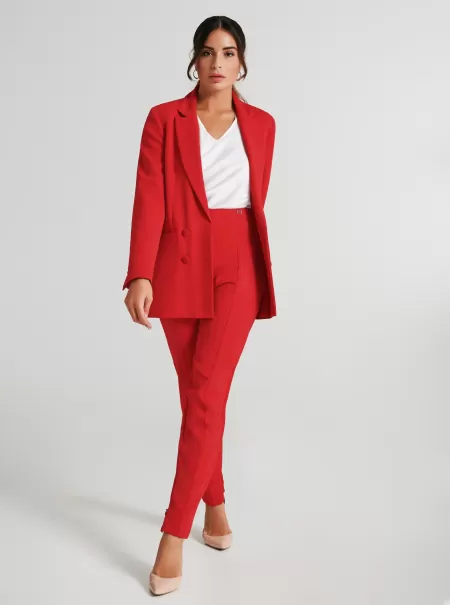 Women Inviting Red Suits Skinny Trousers In Herringbone Technical Fabric