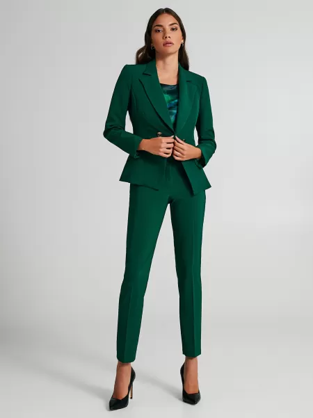 Suits Green Women Liquidation Slim-Fit Trousers In Technical Fabric