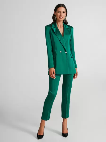 Original Suits Greem Emerald Skinny Trousers In Satin Women