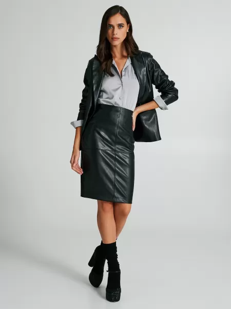 Black Women Special Suits Faux Leather Pencil Skirt
