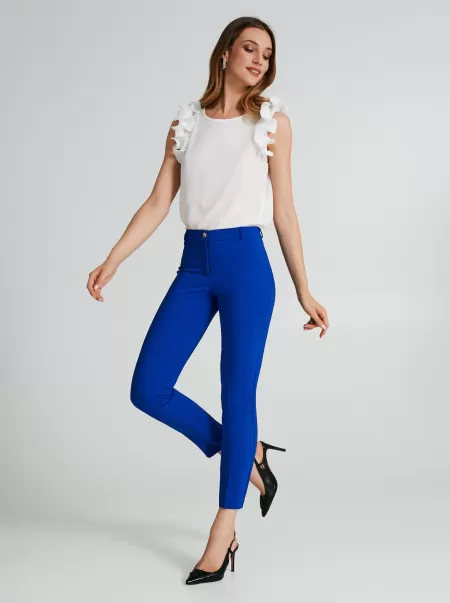 Spacious Slim-Fit Trousers In Technical Fabric Women Blue China Suits