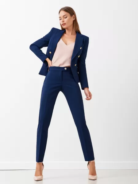 Women Blue Suits Time-Limited Discount Slim-Fit Trousers In Technical Fabric