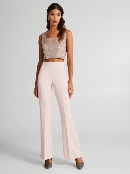 Rosa Chiaro Mid Flared Trousers In Technical Fabric Cheap Women Suits