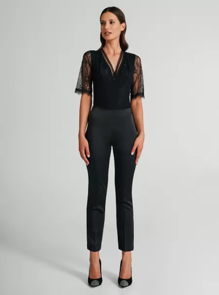 Black Skinny Trousers In Satin Reliable Women Suits