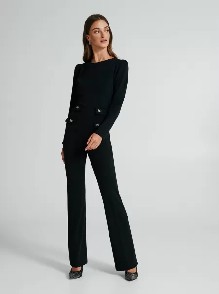 Women Trousers With Flaps Featuring The Logo Black Special Deal Suits