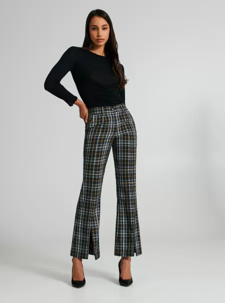 Checkered Flared Trousers With Slits Var Grey Women Trousers & Jeans Reliable