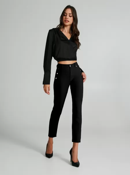 Creative Women Black Skinny Trousers With Buttons Trousers & Jeans