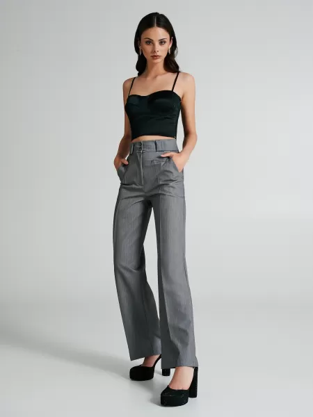 Trousers & Jeans Women Palazzo Trousers With Two Buttons Grigio Chiaro Top-Notch