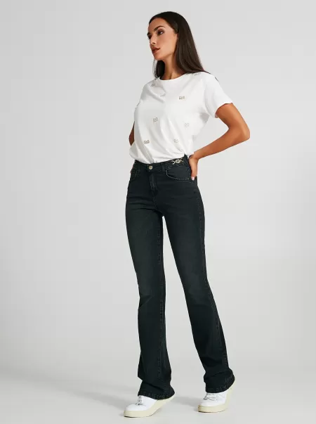 Flared Jeans With Jewel Detail Cost-Effective Trousers & Jeans Black Women