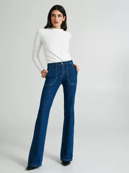 Blu Indaco Palazzo Jeans With Pockets Latest Women Trousers & Jeans