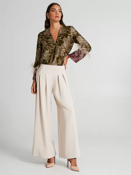 Palazzo Trousers With Elastic Waistband Women Beige Trousers & Jeans Lowest Ever