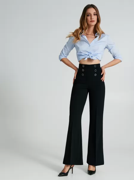 Trousers With 6 Buttons In Scuba Crepe Inviting Women Trousers & Jeans Black