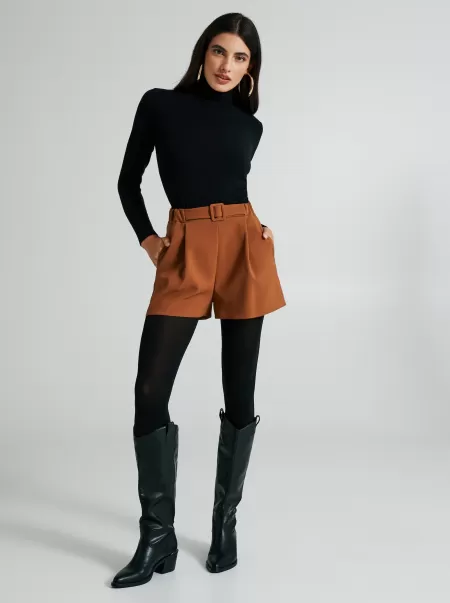 Women Brown Technical Fabric Shorts Trousers & Jeans Elegant