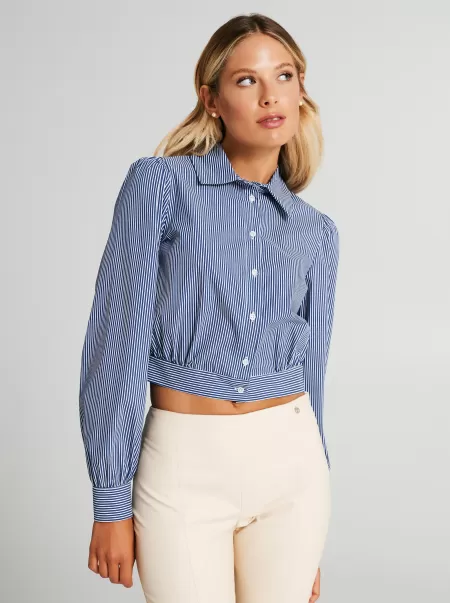 Streamline Shirts & Blouses Var Blue Women Cropped Slim-Fit Striped Shirt