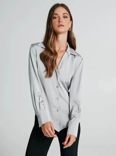 Shirts & Blouses Latest Women Slim-Fit Satin Shirt With Buttons Grigio Chiaro